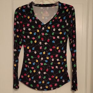 No Boundaries Black Top with Multicolor Light Bulb Pattern